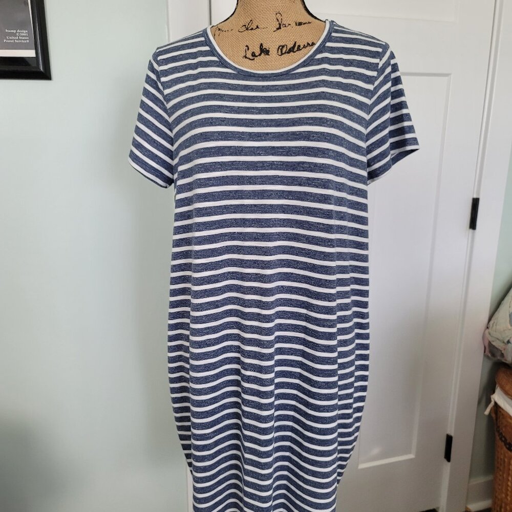 Sonoma Casual T-Shirt Dress Women's Large Blue Stripe Short Sleeve Pullo…